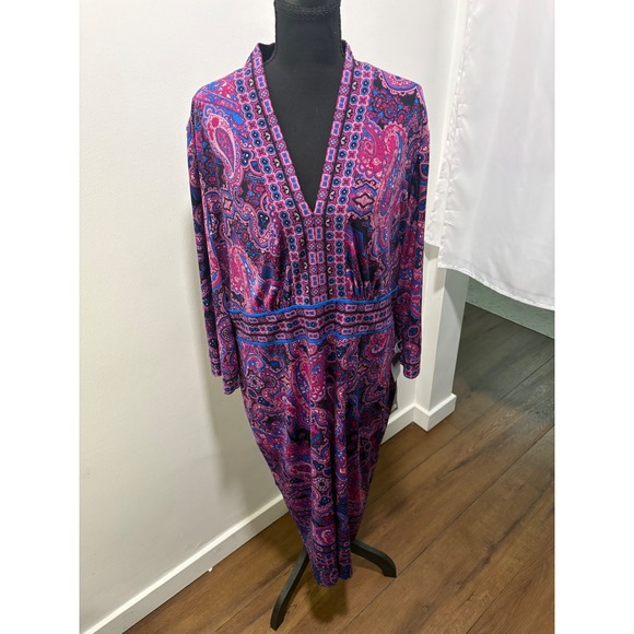 London Times Dresses & Skirts - NWT London Times Paisley Faux Wrap Maxi Dress Women's 18 Navy Pink Stretch